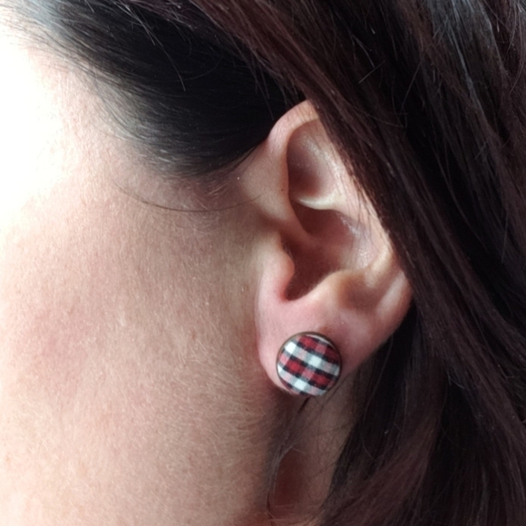 New Handmade | Upcycled Stripe Stud Earrings - Picture 4 of 4